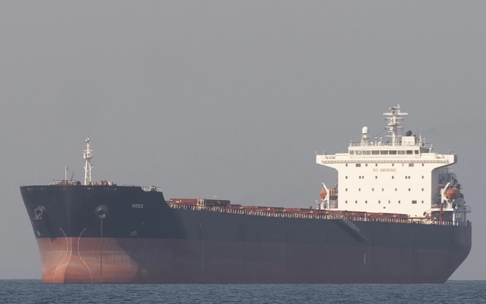 A commercial oil and product tanker under way in the Gulf near the Strait of Hormuz