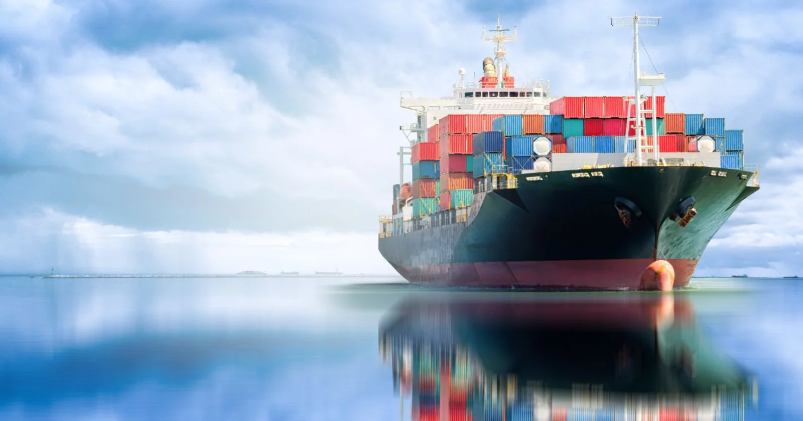 A merchant vessel under way on open water