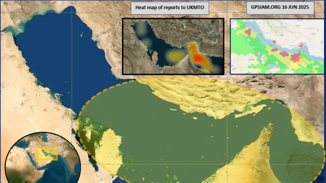 GNSS and AIS interference visual showing anomalous vessel positioning in a strategic maritime corridor